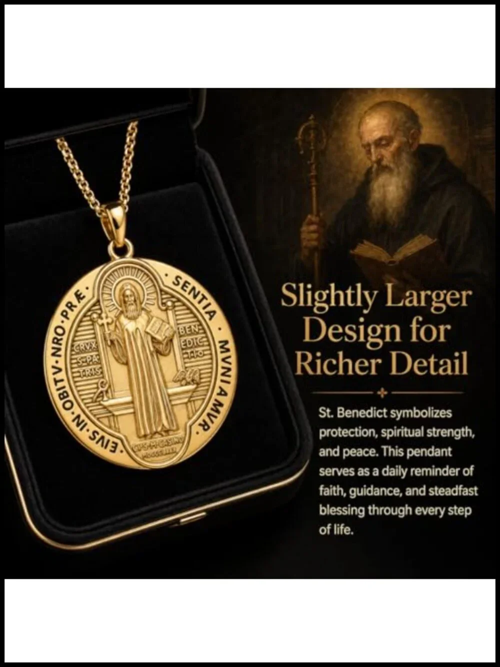 St Benedict Pendant Necklace 14K Gold Plated Catholic Medal Religious Jewelry
